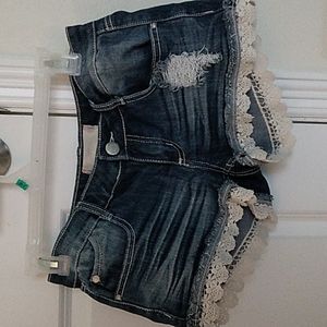 Almost Famous debum shorts with crocheted  trim